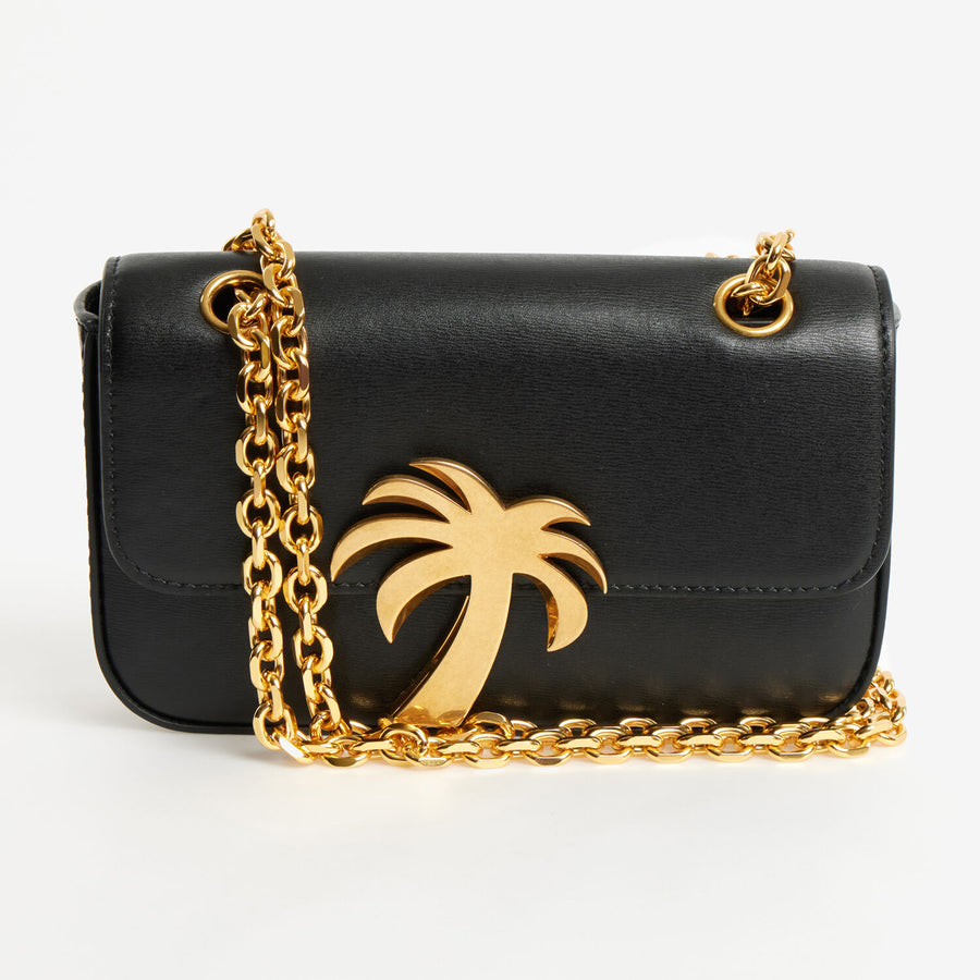 PALM ANGELS  Black Leather Palm Tree Shoulder Bag Veronique Luxury Collections