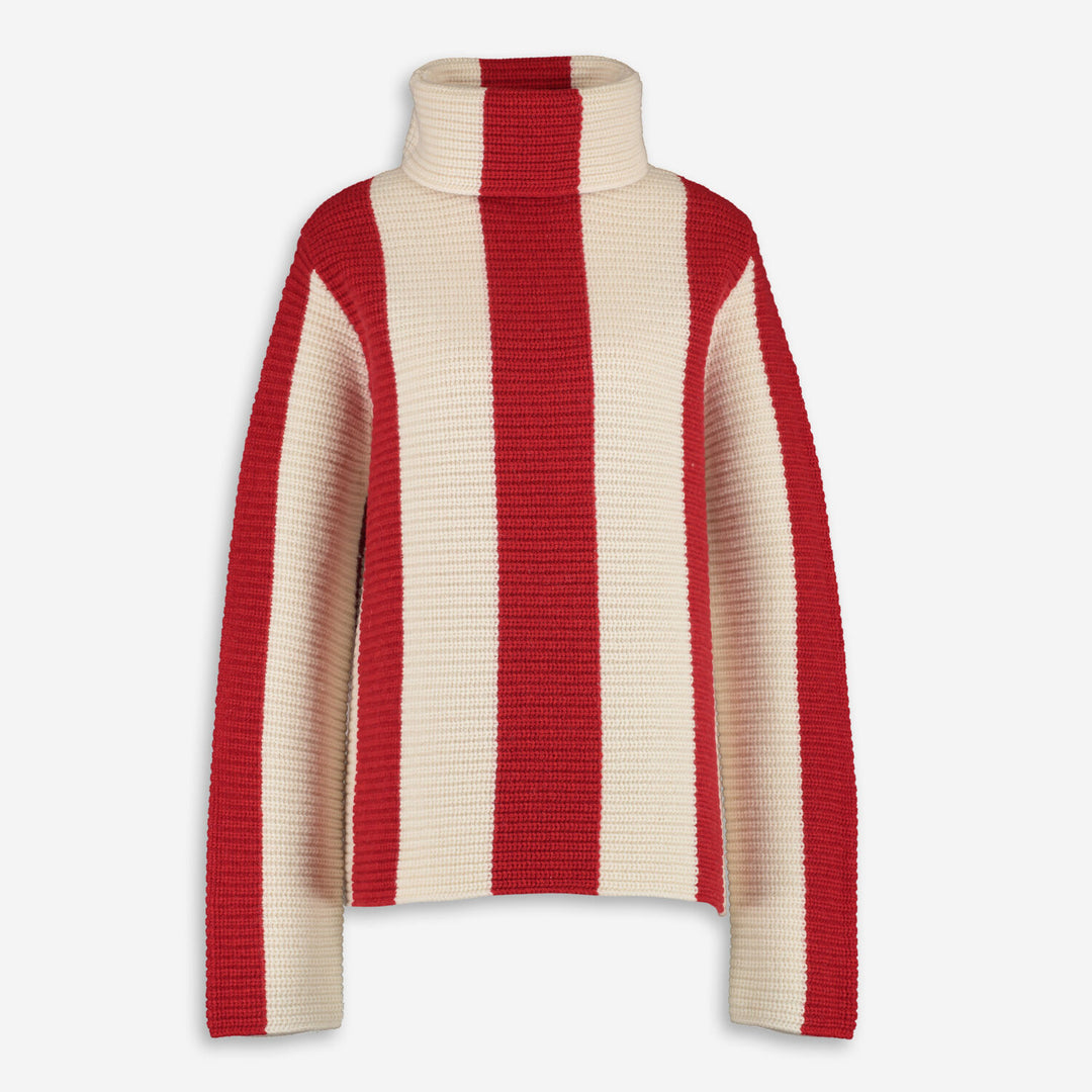 YAITTE  Red & White Chunky Wool Knit Jumper Veronique Luxury Collections