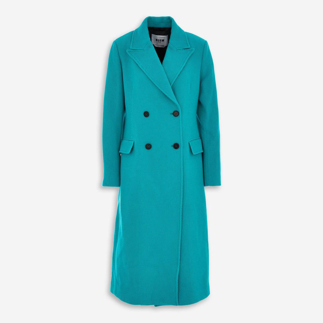 MSGM  Turquoise Thick Twill Wool Blend Trench Coat Veronique Luxury Collections