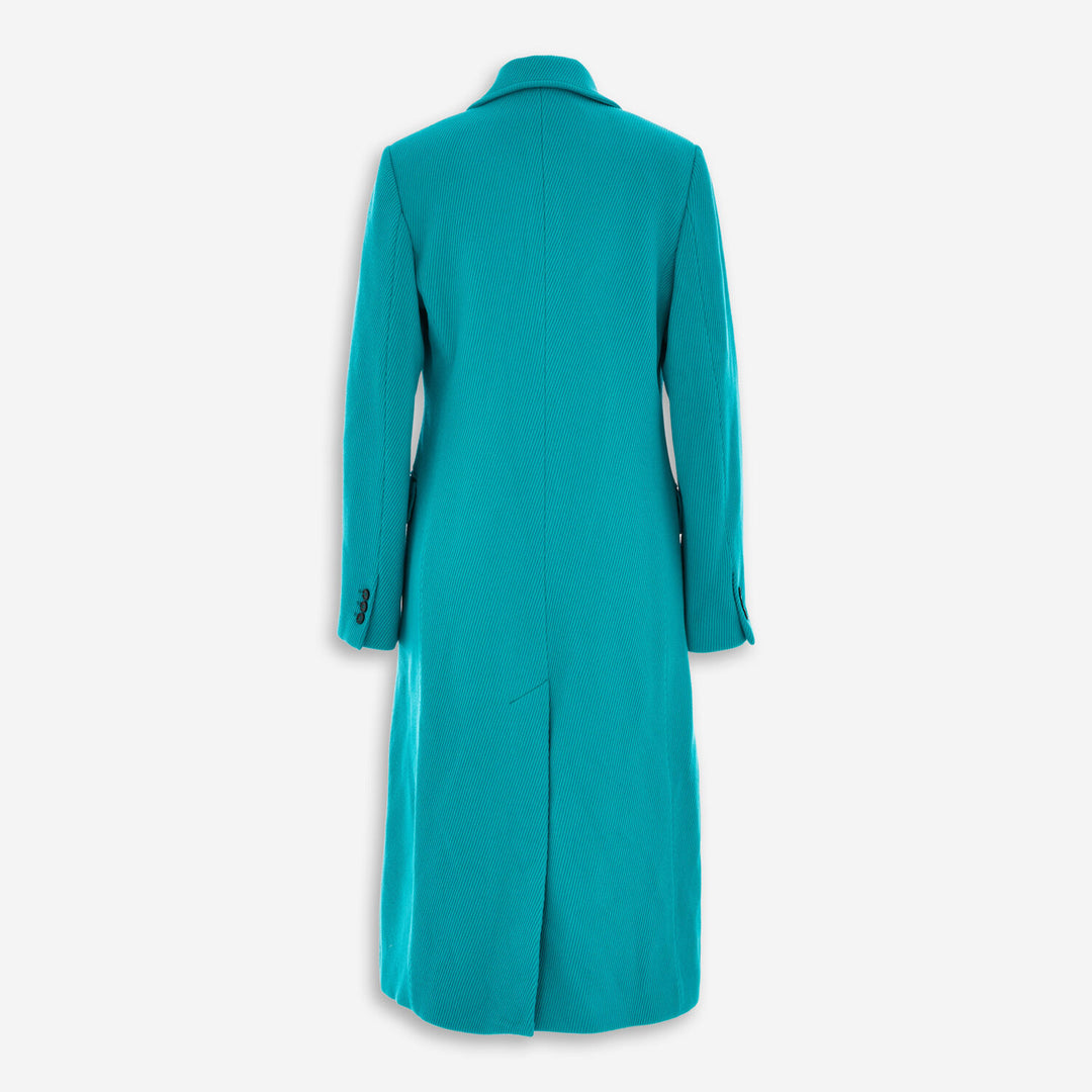 MSGM  Turquoise Thick Twill Wool Blend Trench Coat Veronique Luxury Collections