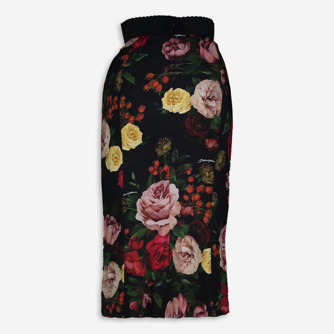 DOLCE & GABBANA  Black & Red Floral Midi Skirt Veronique Luxury Collections