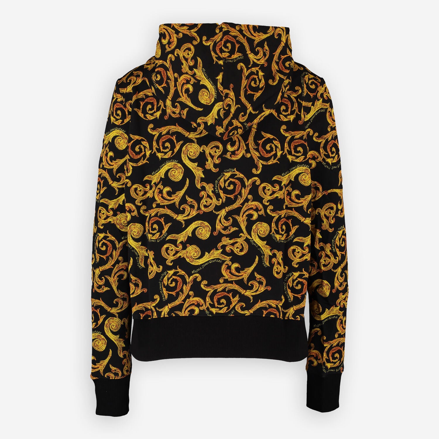 VERSACE JEANS Black Gold Tone Baroque Hoodie Veronique Luxury Collections