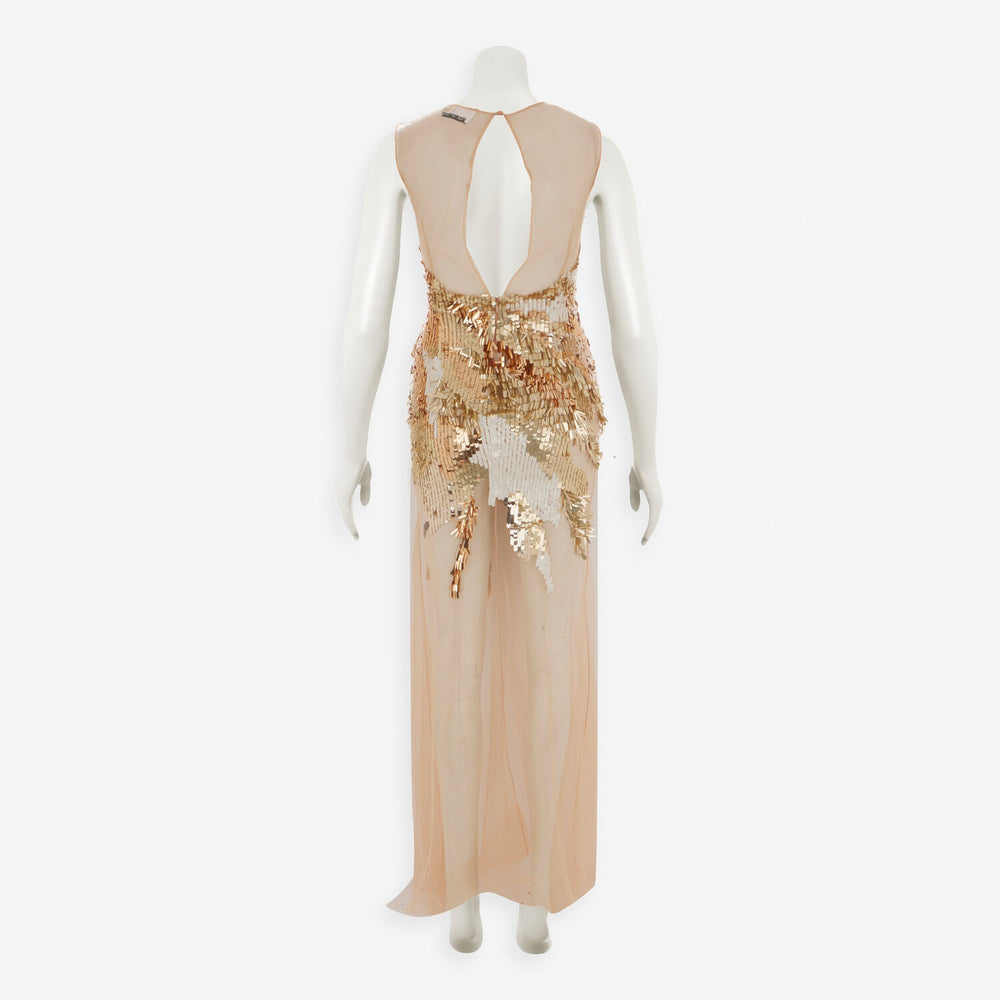 ELISABETTA FRANCHI  Gold Tone Embellished Occasion Dress Veronique Luxury Collections