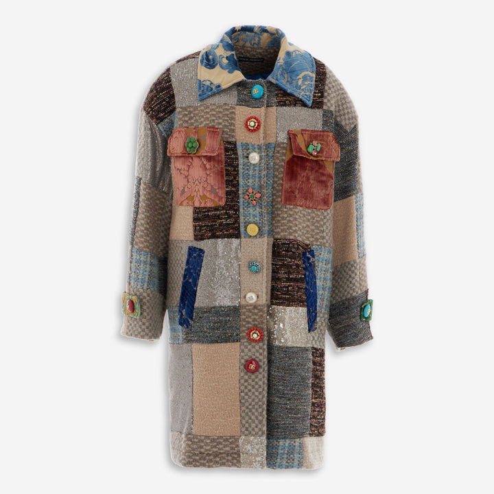 Dolce & Gabbana  Multicolour Patchwork Wool Blend Coat Veronique Luxury Collections