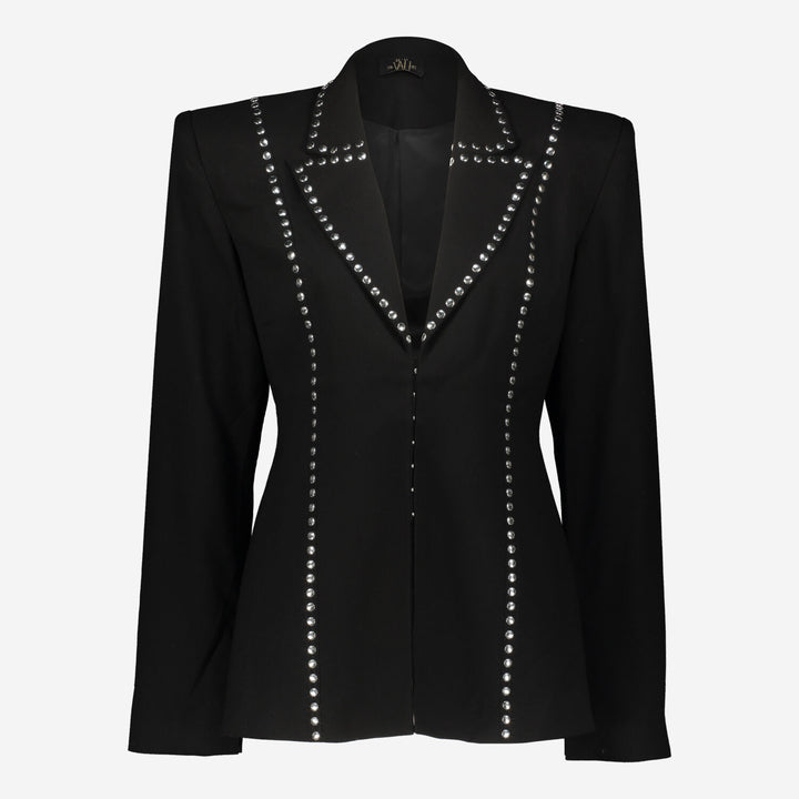 De La Vali  Black Studded Trim Jacket Veronique Luxury Collections