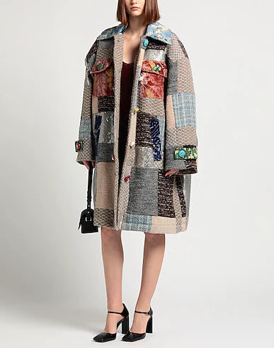 Dolce & Gabbana  Multicolour Patchwork Wool Blend Coat Veronique Luxury Collections