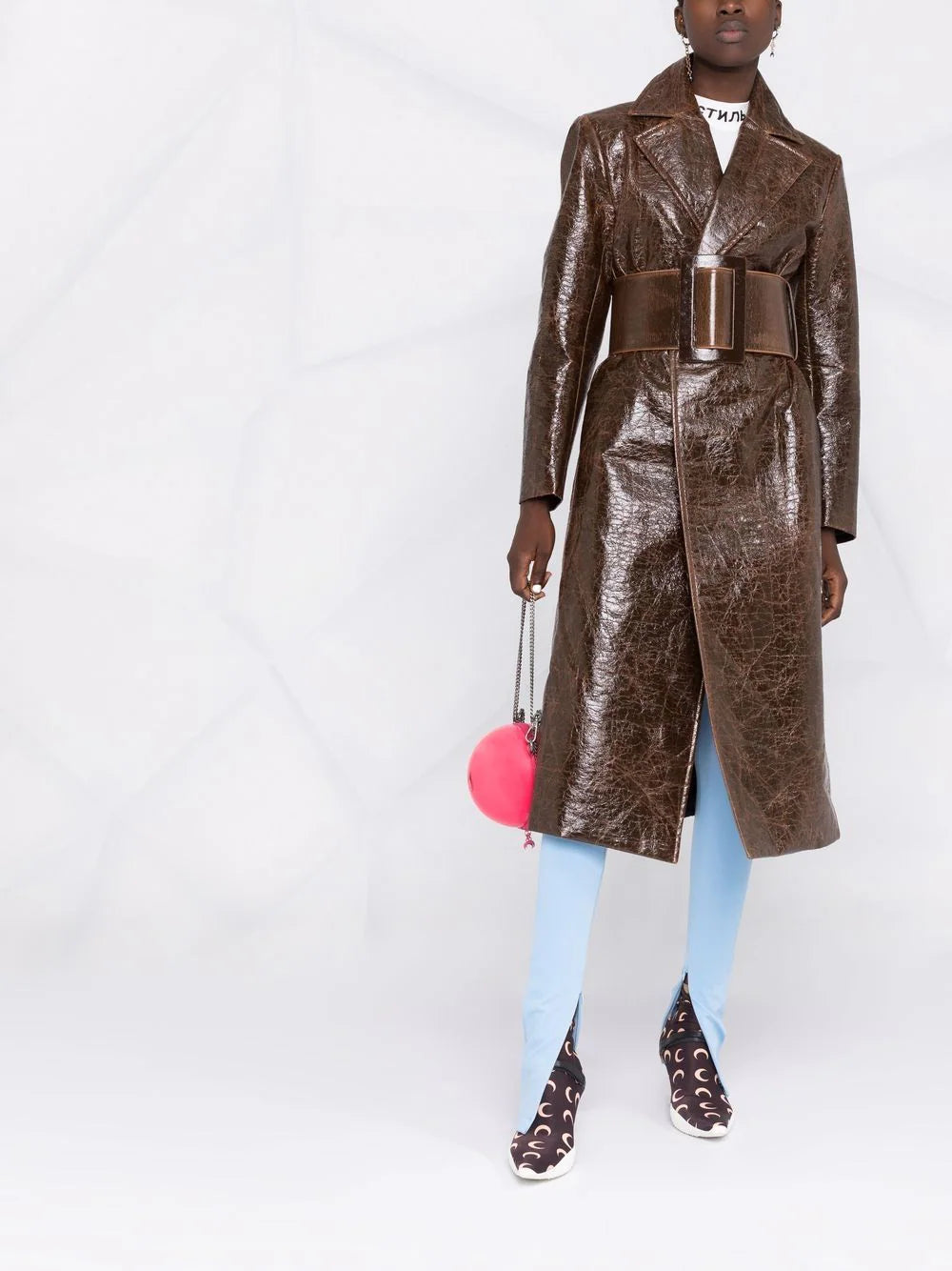 MSGM  Brown Shiny Detailed Trench Coat Veronique Luxury Collections