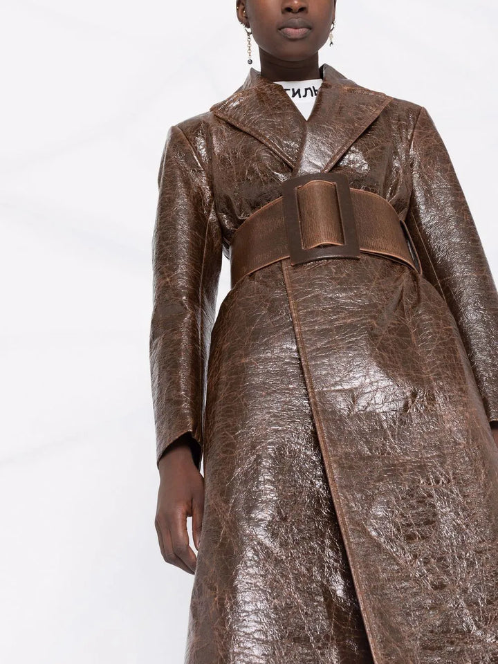 MSGM  Brown Shiny Detailed Trench Coat Veronique Luxury Collections