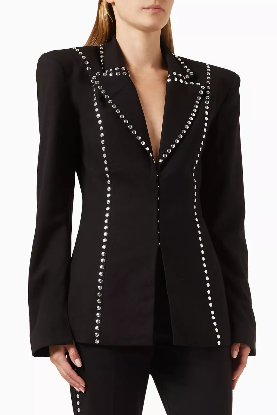 De La Vali  Black Studded Trim Jacket Veronique Luxury Collections