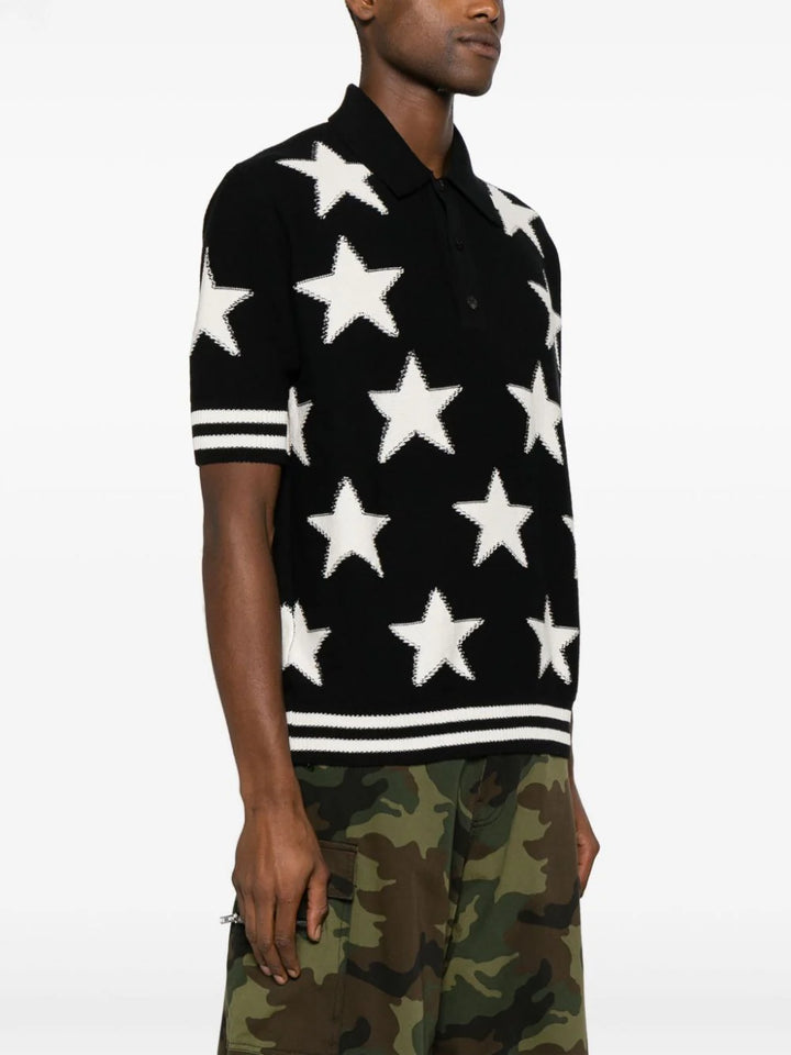 Balmain  Black & White Star Knit Polo Shirt Veronique Luxury Collections