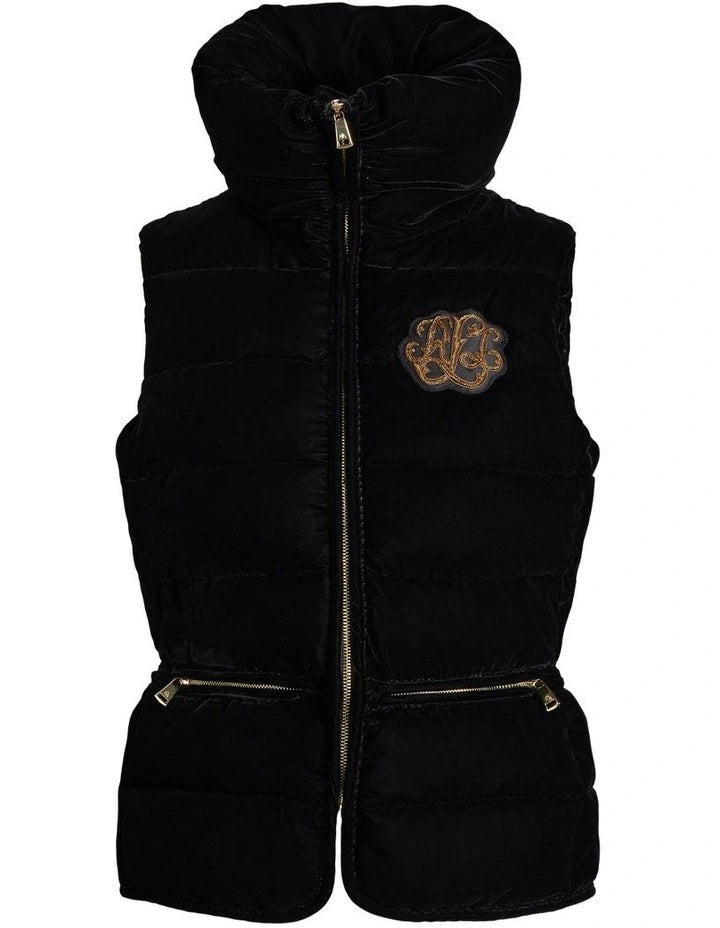 Lauren Ralph Lauren Bullion Velvet Quilted Vest in Black Veronique Luxury Collections