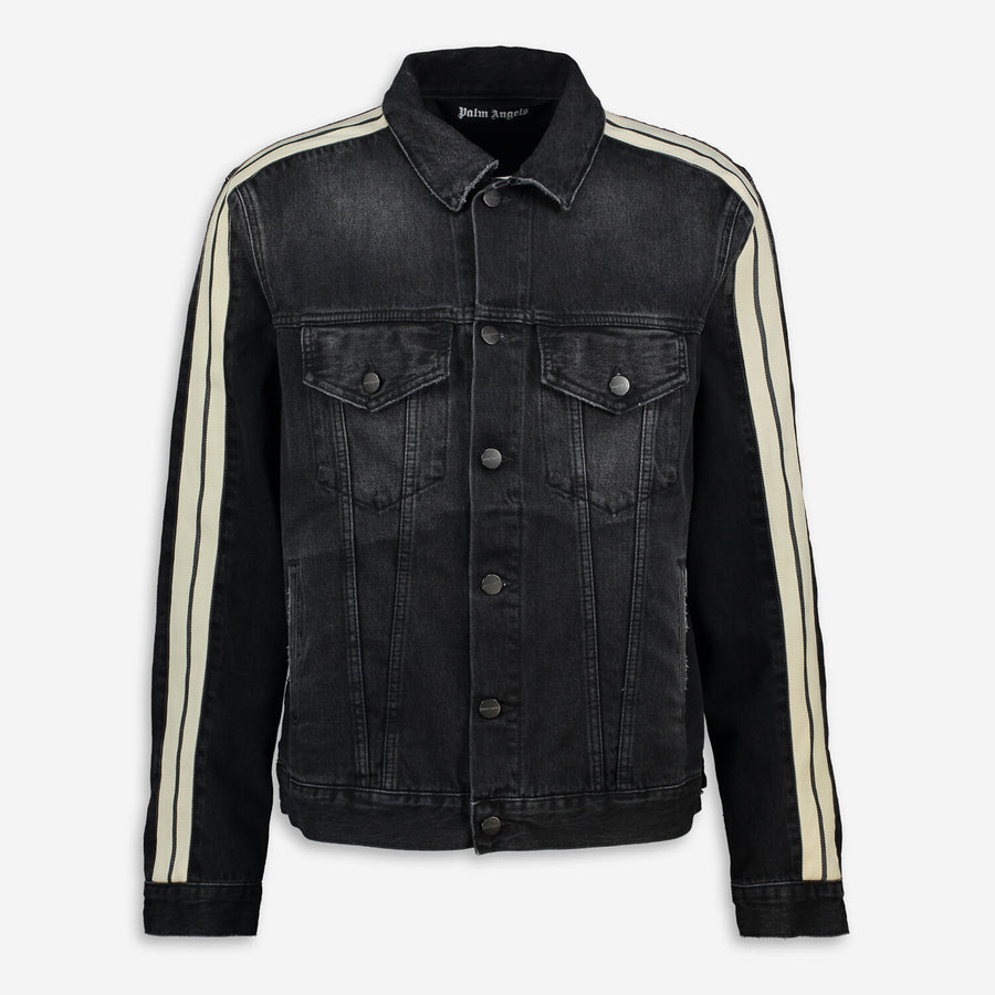PALM ANGELS  Black Side Stripe Denim Jacket Veronique Luxury Collections