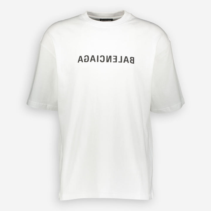 BALENCIAGA  White Mirrored Logo T Shirt Veronique Luxury Collections