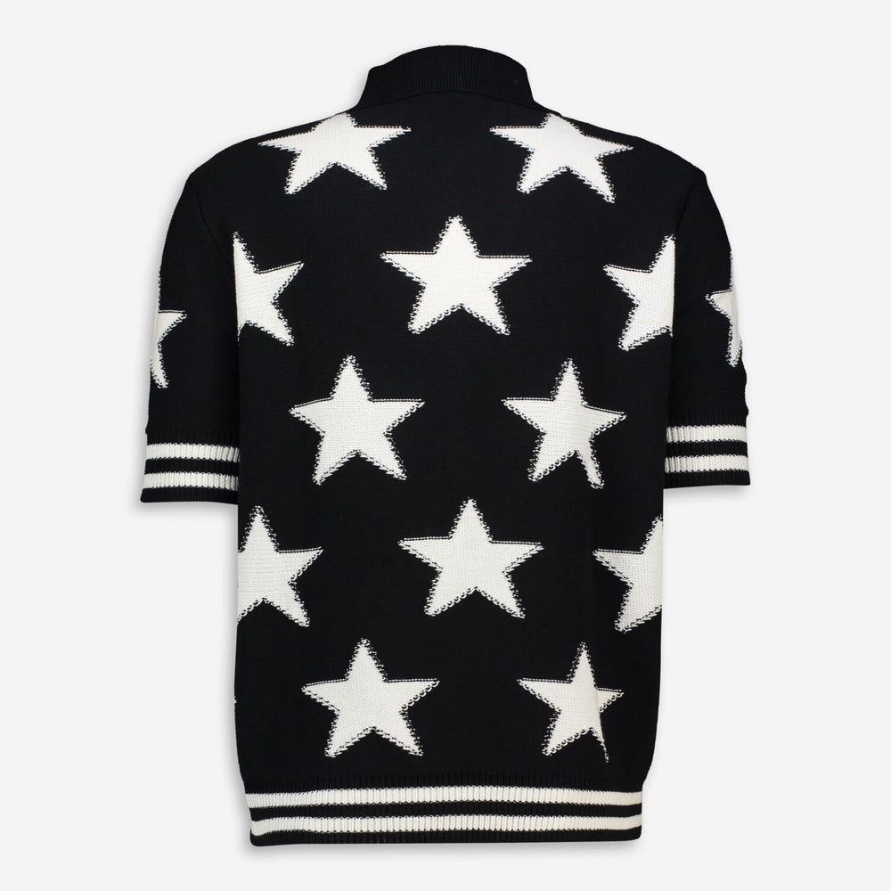 Balmain  Black & White Star Knit Polo Shirt Veronique Luxury Collections