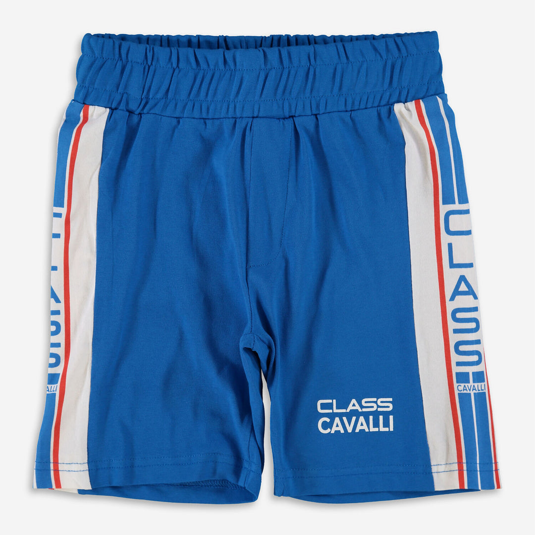 CAVALLI CLASS  Blue & White Logo Shorts Veronique Luxury Collections