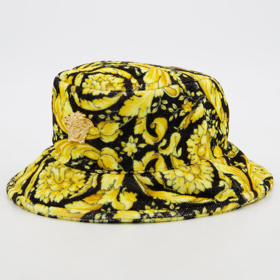 VERSACE  Black & Gold Tone Ornate Pattern Hat Veronique Luxury Collections