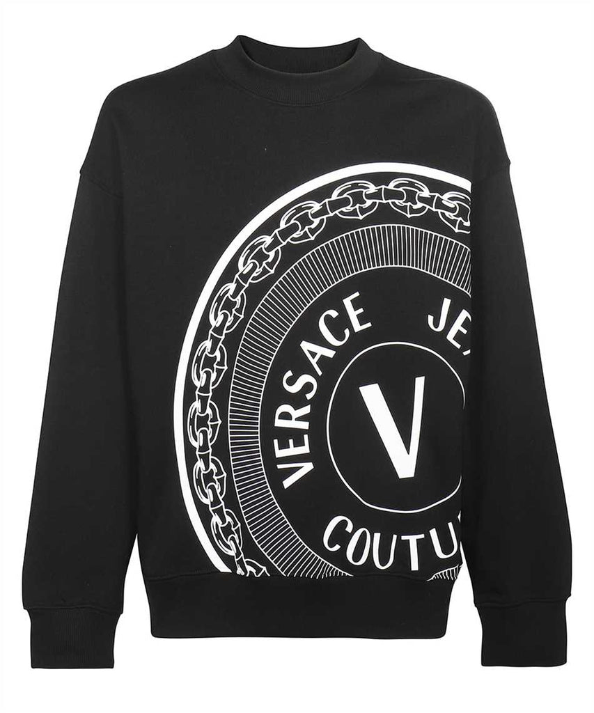 VERSACE JEANS COUTURE COTTON V-EMBLEM PRINT BLACK SWEATSHIRT