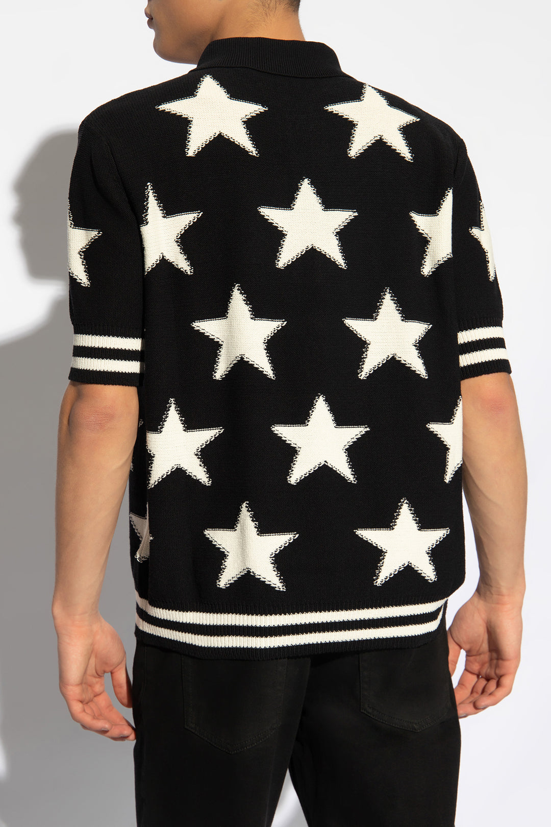 Balmain  Black & White Star Knit Polo Shirt Veronique Luxury Collections