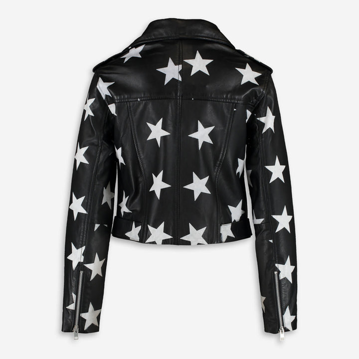 BARNEYS ORIGINALS  Black Leather Stars Black Widow Biker Jacket Veronique Luxury Collections
