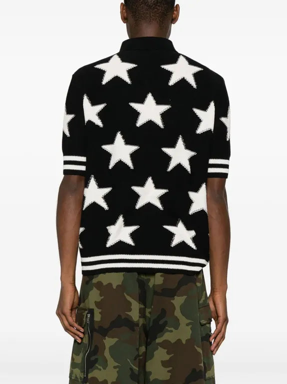 Balmain  Black & White Star Knit Polo Shirt Veronique Luxury Collections