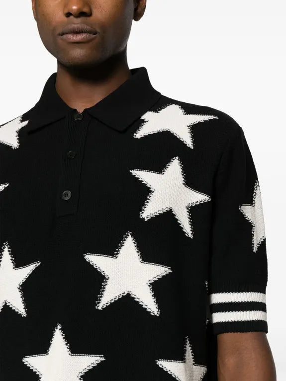 Balmain  Black & White Star Knit Polo Shirt Veronique Luxury Collections