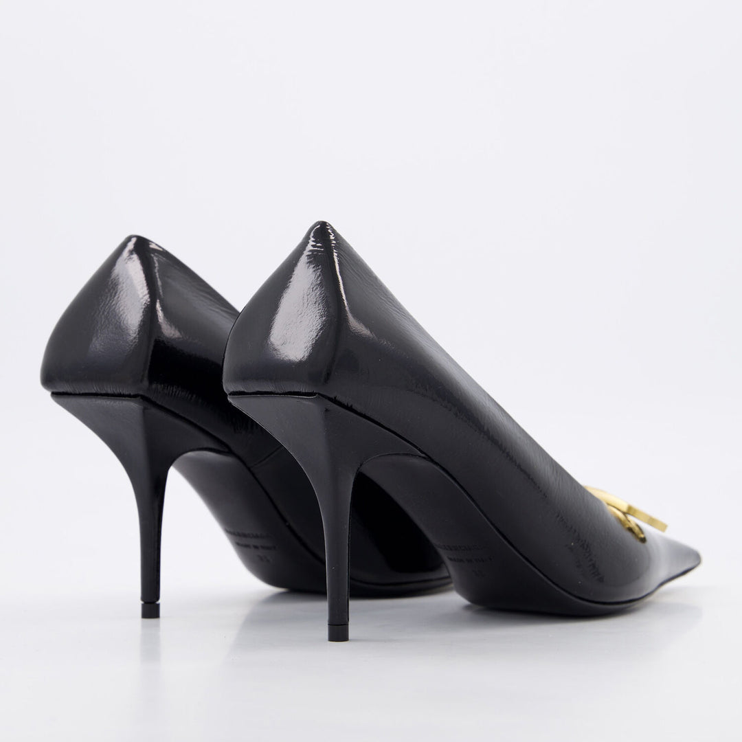 BALENCIAGA  Black Leather Double B Heels Veronique Luxury Collections