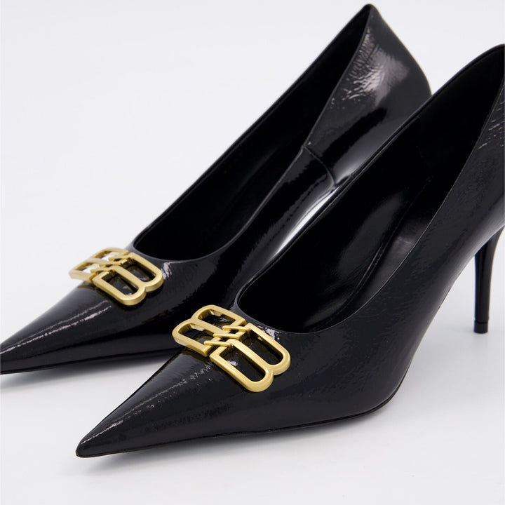 BALENCIAGA  Black Leather Double B Heels Veronique Luxury Collections