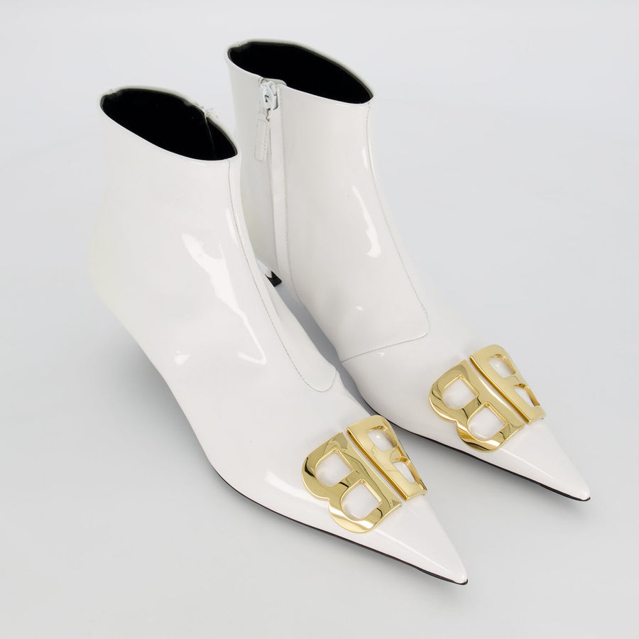 BALENCIAGA  White Leather Patent Boots Veronique Luxury Collections