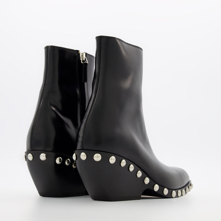 KHAITE  Black Leather Studded Heeled Ankle Boots Veronique Luxury Collections