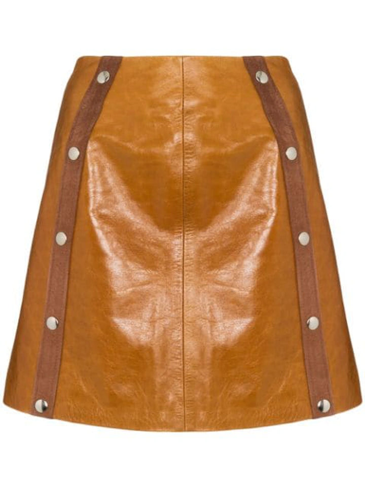 DE LA VALI  Tan Leather Mandy Mini Skirt Veronique Luxury Collections
