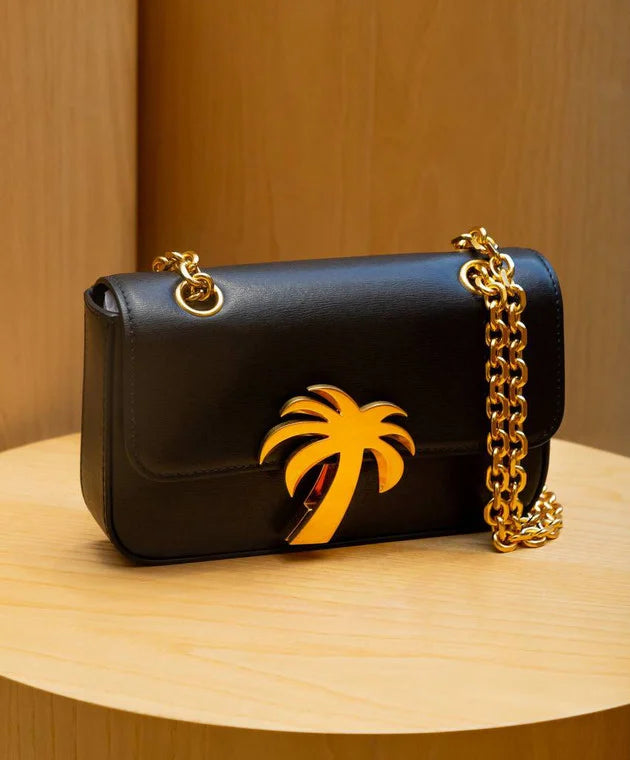 PALM ANGELS  Black Leather Palm Tree Shoulder Bag Veronique Luxury Collections