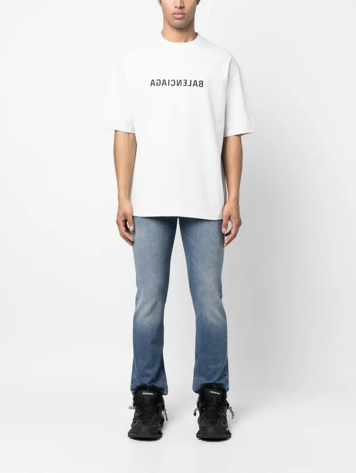 BALENCIAGA  White Mirrored Logo T Shirt Veronique Luxury Collections