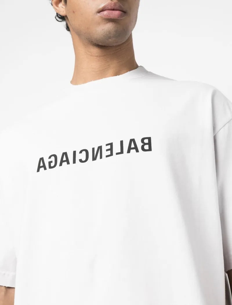 BALENCIAGA  White Mirrored Logo T Shirt Veronique Luxury Collections