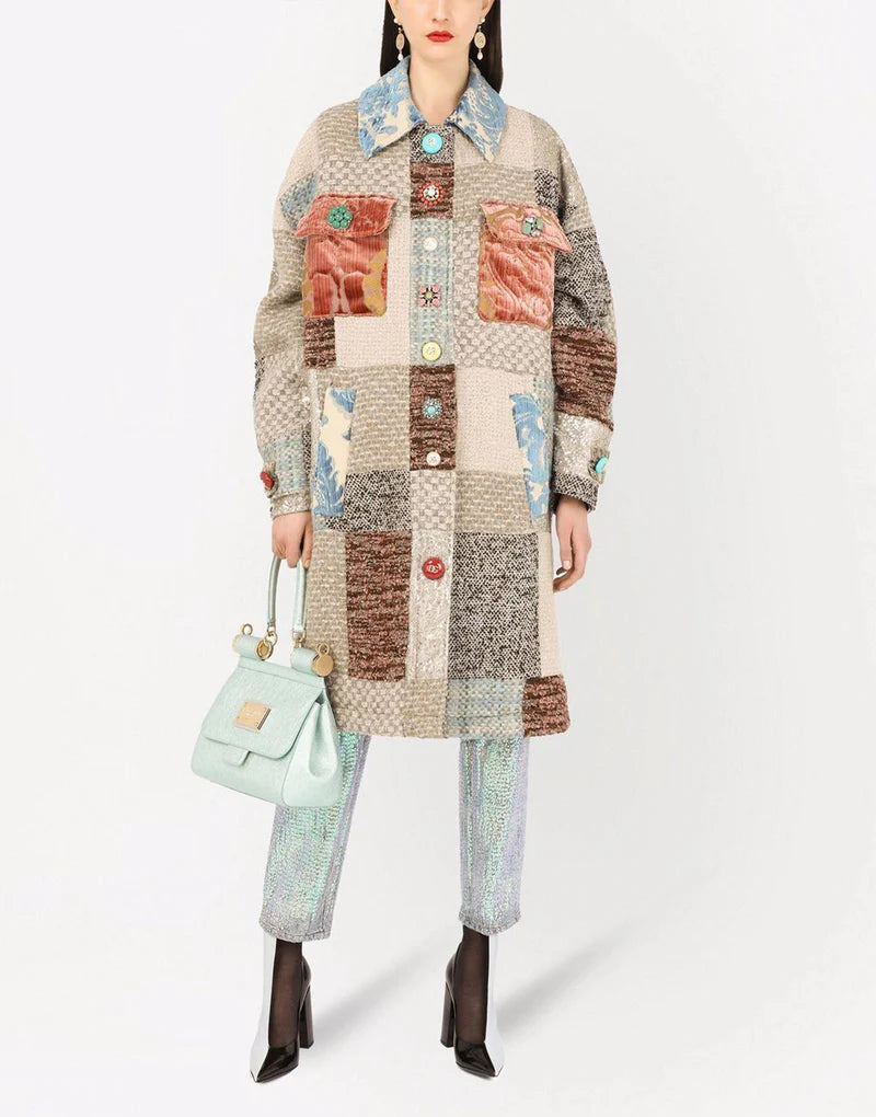 Dolce & Gabbana  Multicolour Patchwork Wool Blend Coat Veronique Luxury Collections