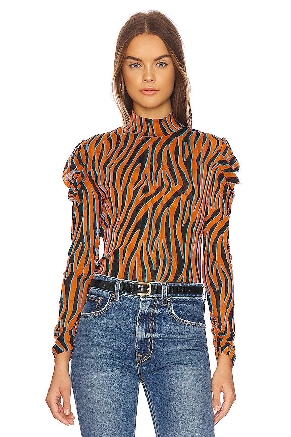 DIANE VON FURSTENBERG  Orange & Black Animal Patterned Top Veronique Luxury Collections