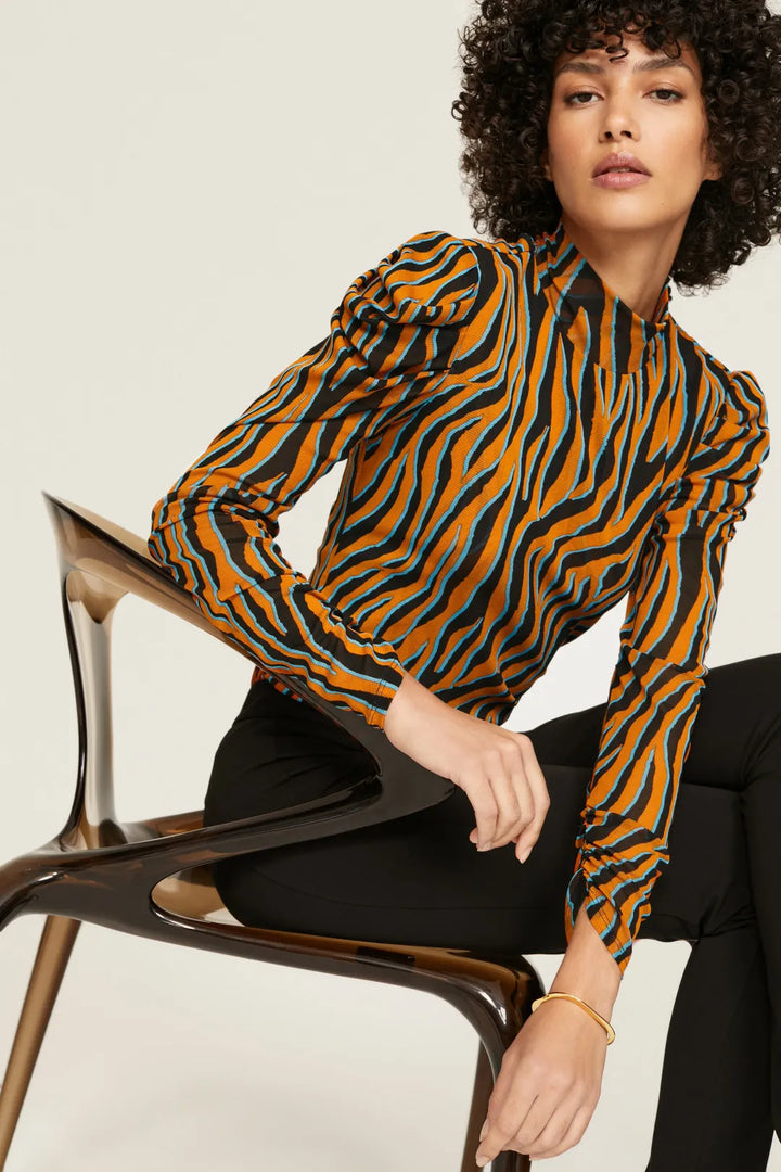 DIANE VON FURSTENBERG  Orange & Black Animal Patterned Top Veronique Luxury Collections