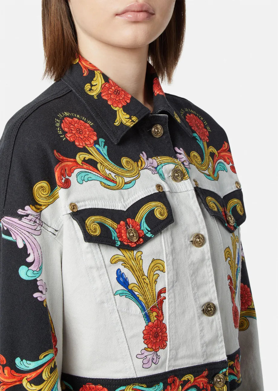 VERSACE JEANS COUTURE
Sun Flower Garland Print Denim Jacket In White Veronique Luxury Collections