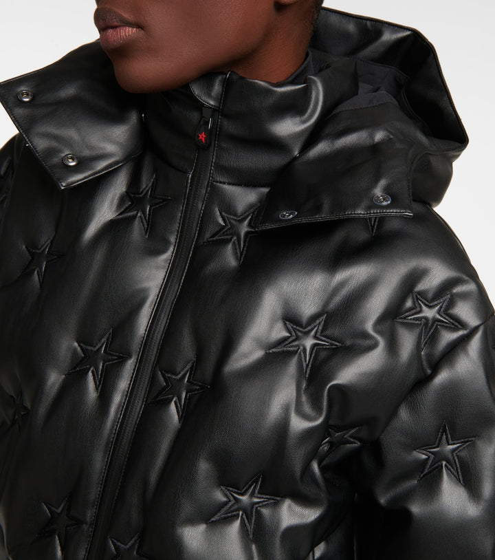 PERFECT MOMENT  Black Faux Leather Stars Jacket Veronique Luxury Collections