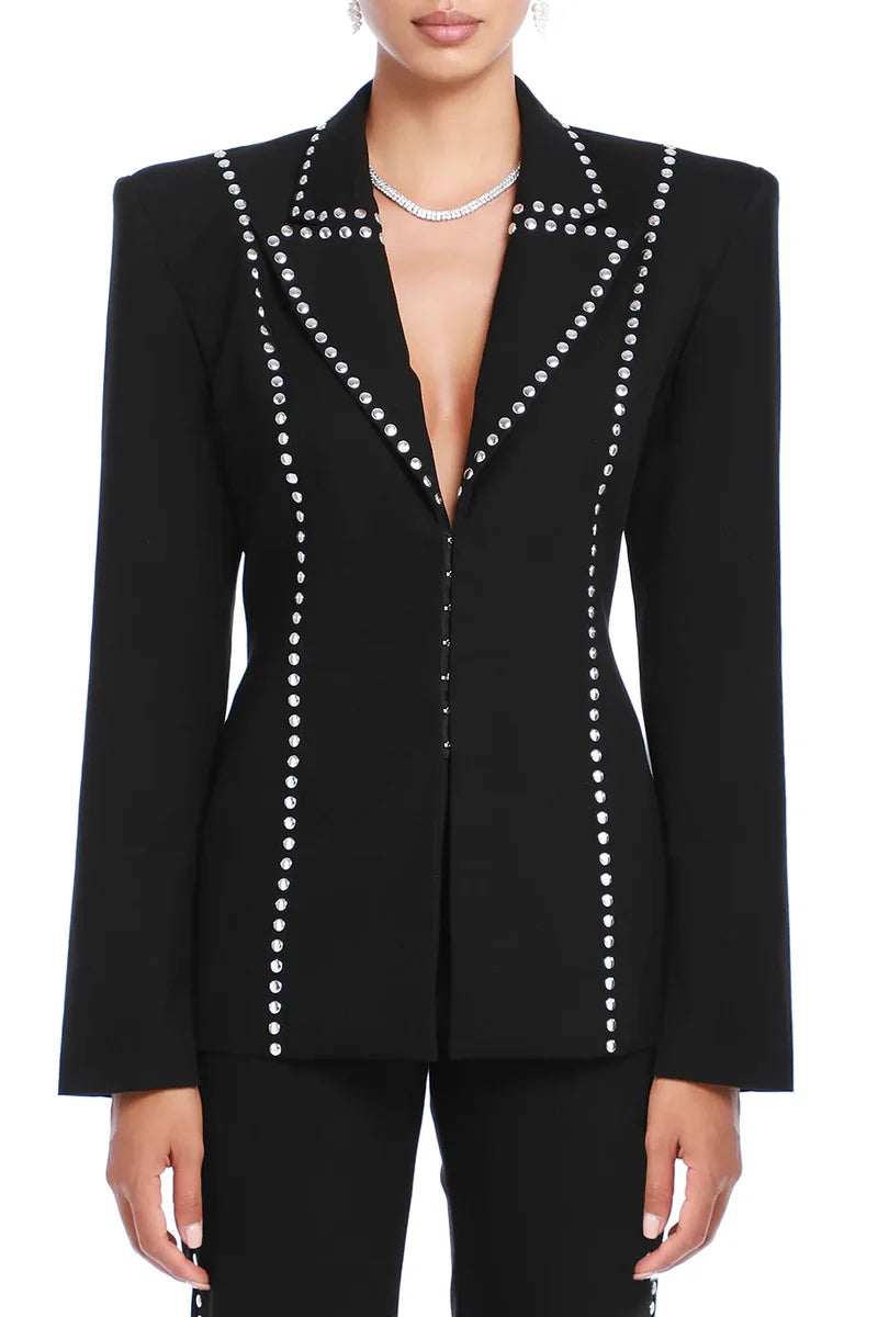 De La Vali  Black Studded Trim Jacket Veronique Luxury Collections