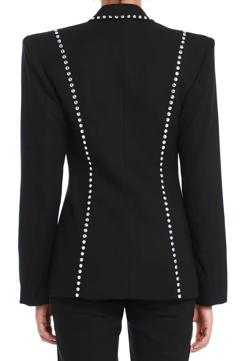 De La Vali  Black Studded Trim Jacket Veronique Luxury Collections