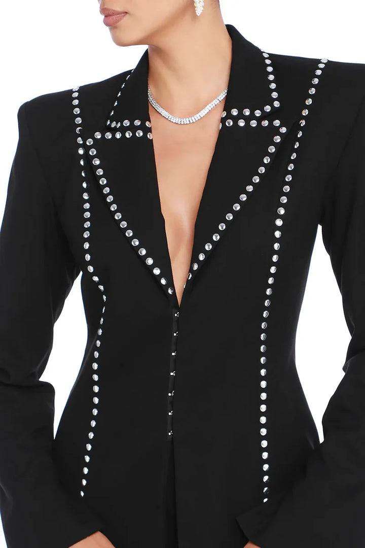 De La Vali  Black Studded Trim Jacket Veronique Luxury Collections