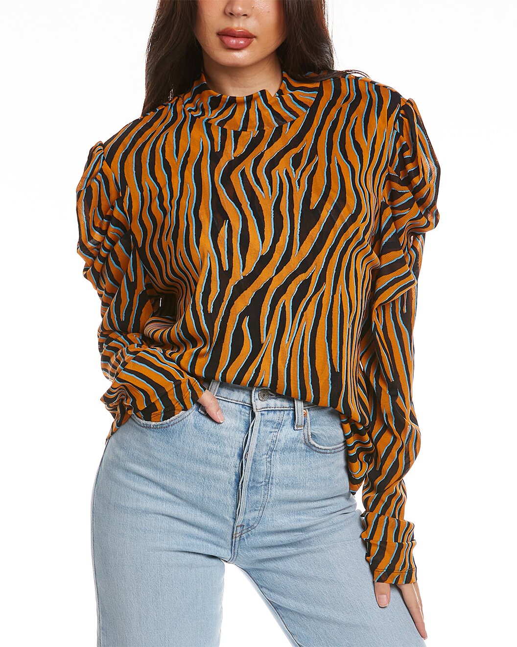 DIANE VON FURSTENBERG Orange & Black Animal Patterned Top