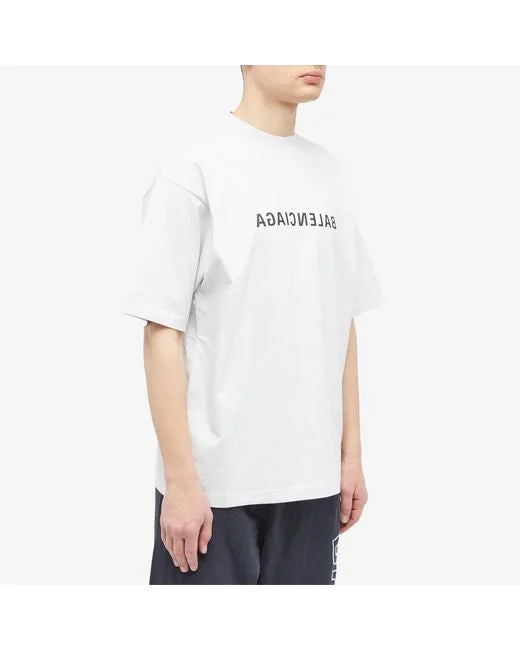 BALENCIAGA  White Mirrored Logo T Shirt Veronique Luxury Collections