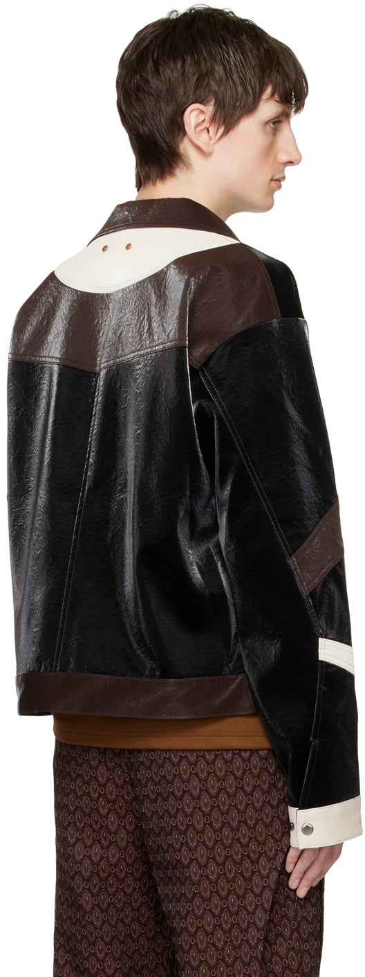 Andersson Bell Black Crinkled Trucker Faux-Leather Jacket Veronique Luxury Collections