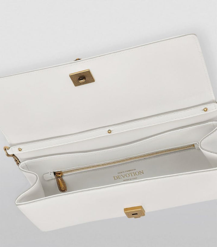 DOLCE & GABBANA  White Leather Quilted Devotion Shoulder Bag Veronique Luxury Collections