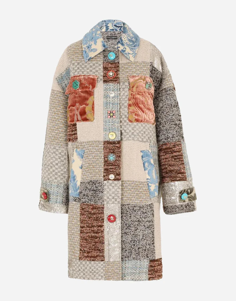 Dolce & Gabbana  Multicolour Patchwork Wool Blend Coat Veronique Luxury Collections