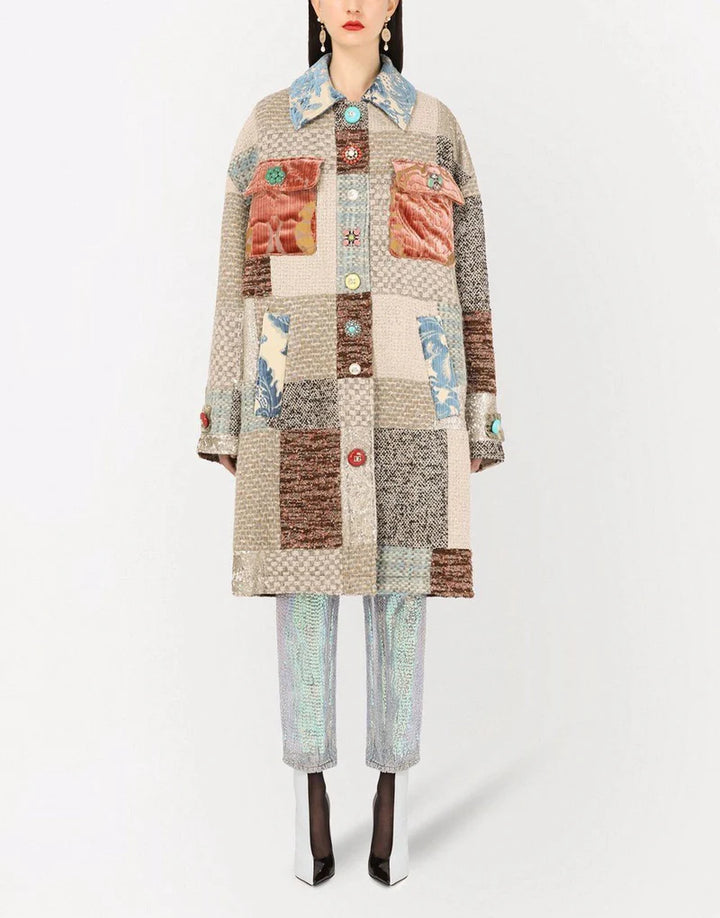 Dolce & Gabbana  Multicolour Patchwork Wool Blend Coat Veronique Luxury Collections