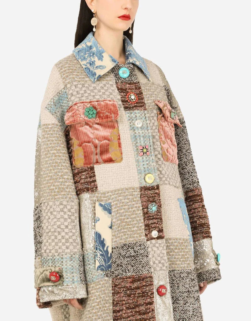 Dolce & Gabbana  Multicolour Patchwork Wool Blend Coat Veronique Luxury Collections