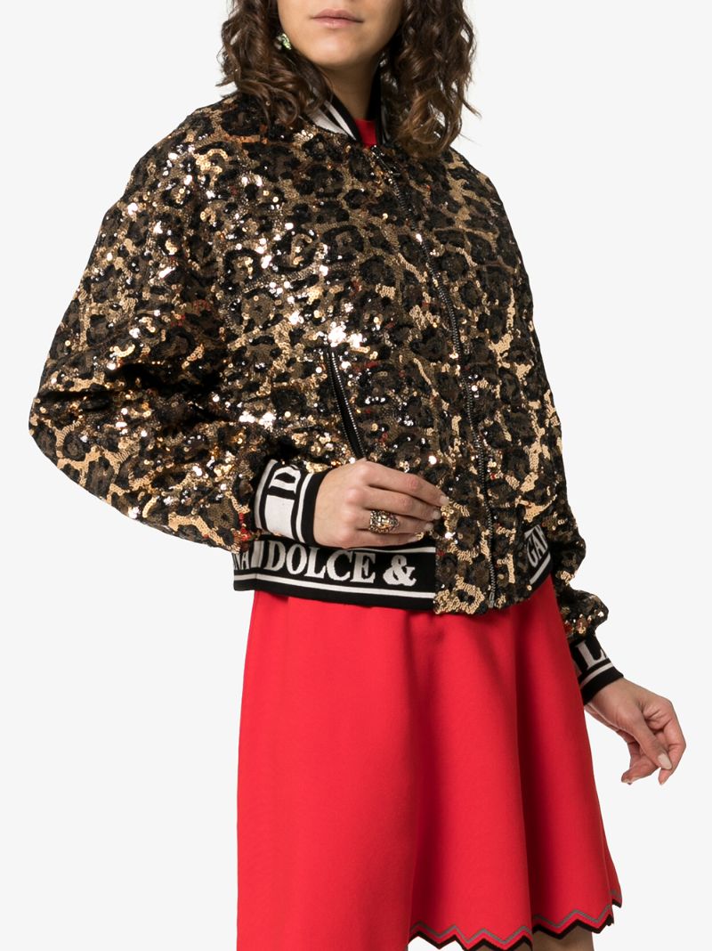 Dolce & Gabbana Sequin Embellished Leopard Print Bomber Jacket Veronique Luxury Collections