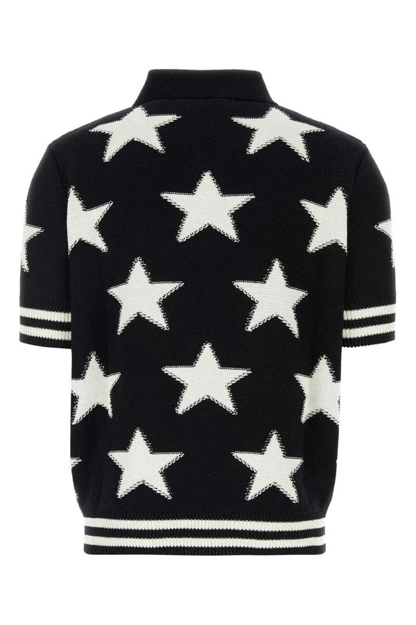 Balmain  Black & White Star Knit Polo Shirt Veronique Luxury Collections